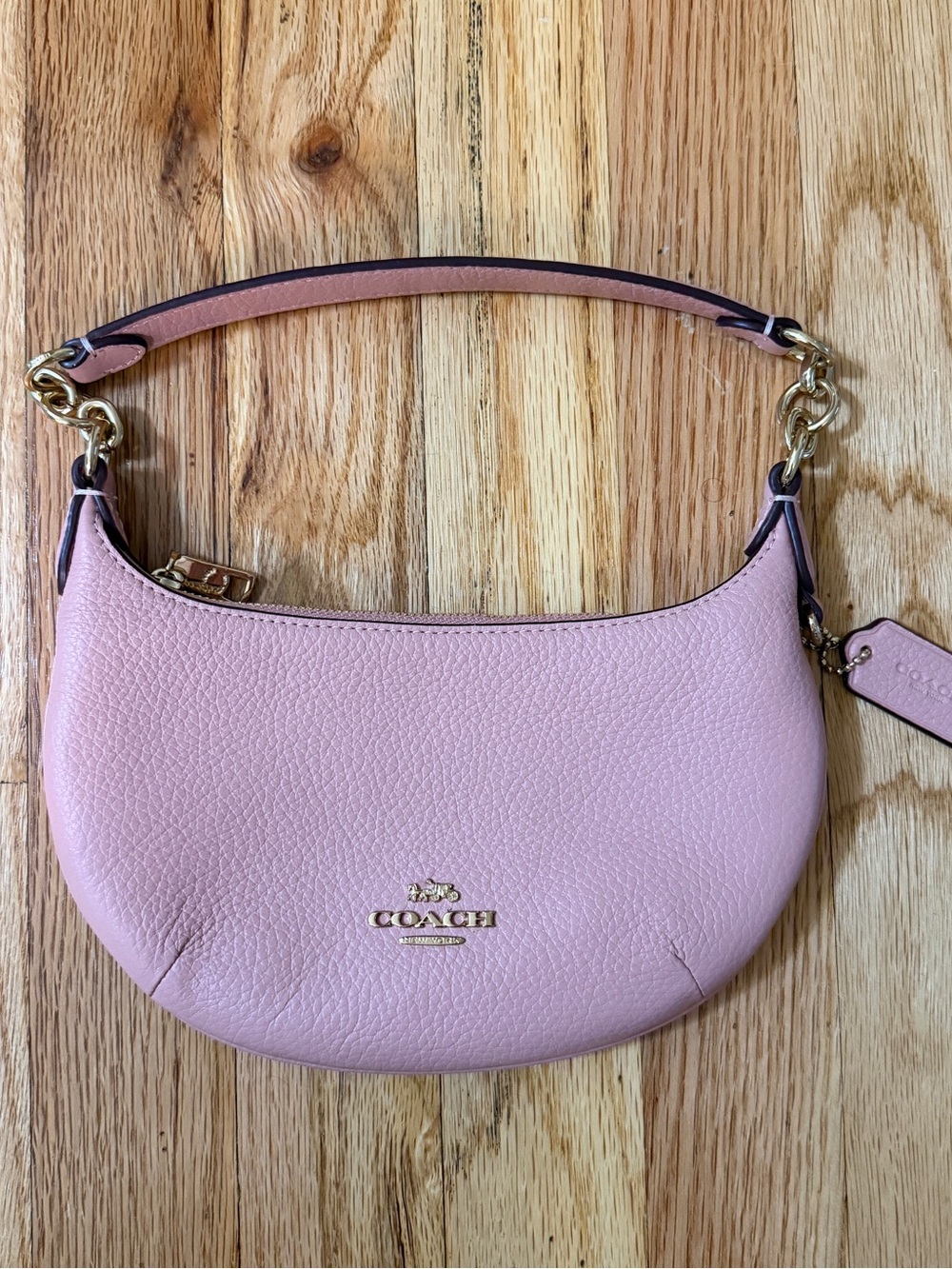 Coach Pebbled Leather Mini Hobo in Blush Pink with Gold Hardware